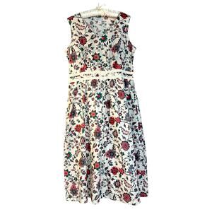 Coldwater Creek Cotton Sleeveless Floral Fit & Flare Dress Size PM